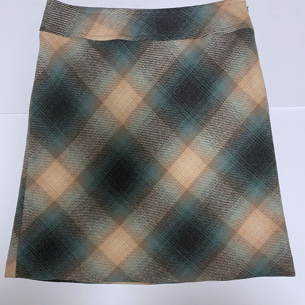 LOFT Wool Blend Plaid Green Skirt Womens 6